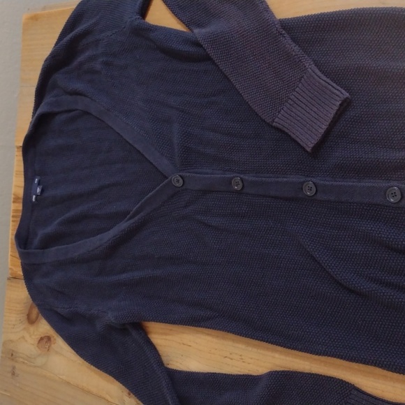 Gap Navy Thermal Knit V-neck Button Front Cardigan Sweater Size M - Picture 2 of 10